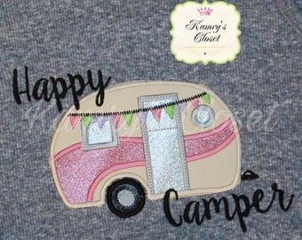 Happy Camper - RV - Travel Trailer - Camping - Applique - 4 Sizes Included - DIGITAL Embroidery DESIGN