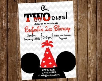 Mickey Mouse Birthday Party Invitation, TWOdles, 2nd Birthday, Mickey Mouse - Digital or Printed
