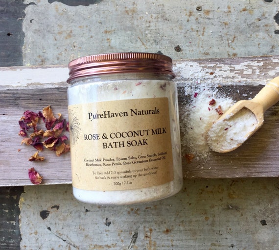 Coconut Milk Bath Soak Rose & Coconut Bath by PureHavenNaturals
