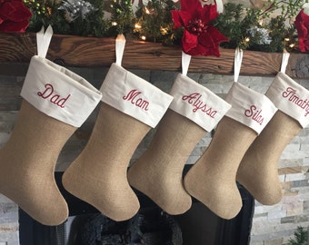 Gold Burlap Christmas Stocking