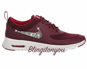 Women's Swarovski Nike Air Max Thea Running Shoes Maroon Blinged Out With Swarovski Crystal Rhinestones - Bling Nike Shoes