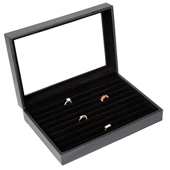Personalized Black Jewelry Case Holds Rings Cuff links