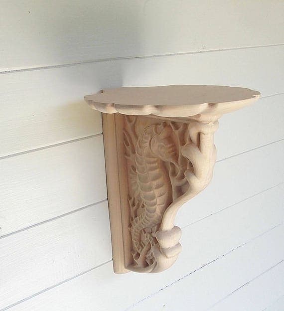 Wood Wall Sconce Shelf Seahorse Wood Carving Ocean Decor on Wooden Wall Sconce Shelf Decorating id=83433