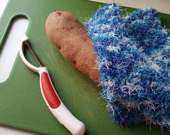 Vegetable Scrubber - Dishcloth, Scrubby, Nubby, Crochet Dishcloth, Blue Dishcloths, Kitchen Cloth, Handmade