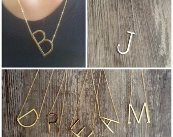 2 DAY SALE Large Initial Necklace; Designer Inspired Large Sideways Initial Pendant Necklace; Oversized Initial Necklace