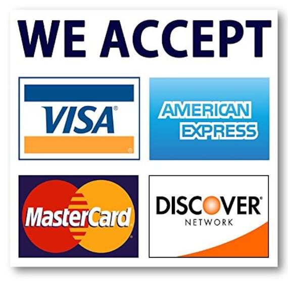 Credit card sign, Visa MasterCard Amex Discover sticker decal. from ...