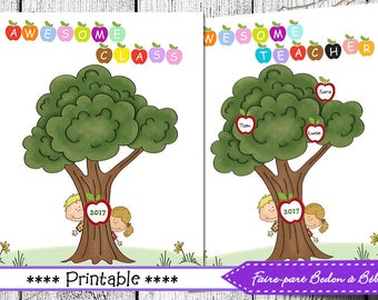 Fingerprint tree Awesome Teacher/ Awesome Class - 8x10 - Digital printable