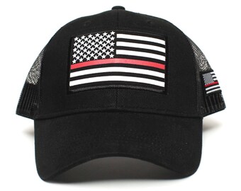 Thin RED Line USA flag Posse Comitatus Unisex Adult One-Size Cap Hat Black