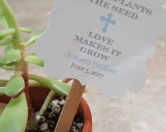 Personalized Favor Tags with stick 2x2", Thank You tags, Favor tags, let love grow, watch me grow, first communion, baptism (oneside only)