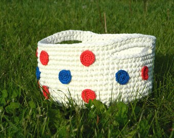 Home room kitchen|decor patriotic crochet red|white|blue organic|cotton storage bin basket bag decorative box boho wall living|room|decor