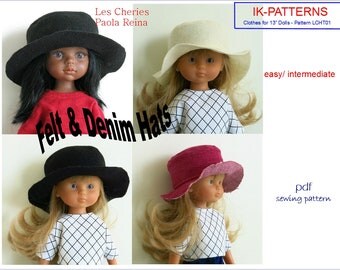 13 inch doll clothes pdf patterns felt denim HAT for Corolle Les Cheries Paola Reina poupee chapeau patron easy to sew download print pdf