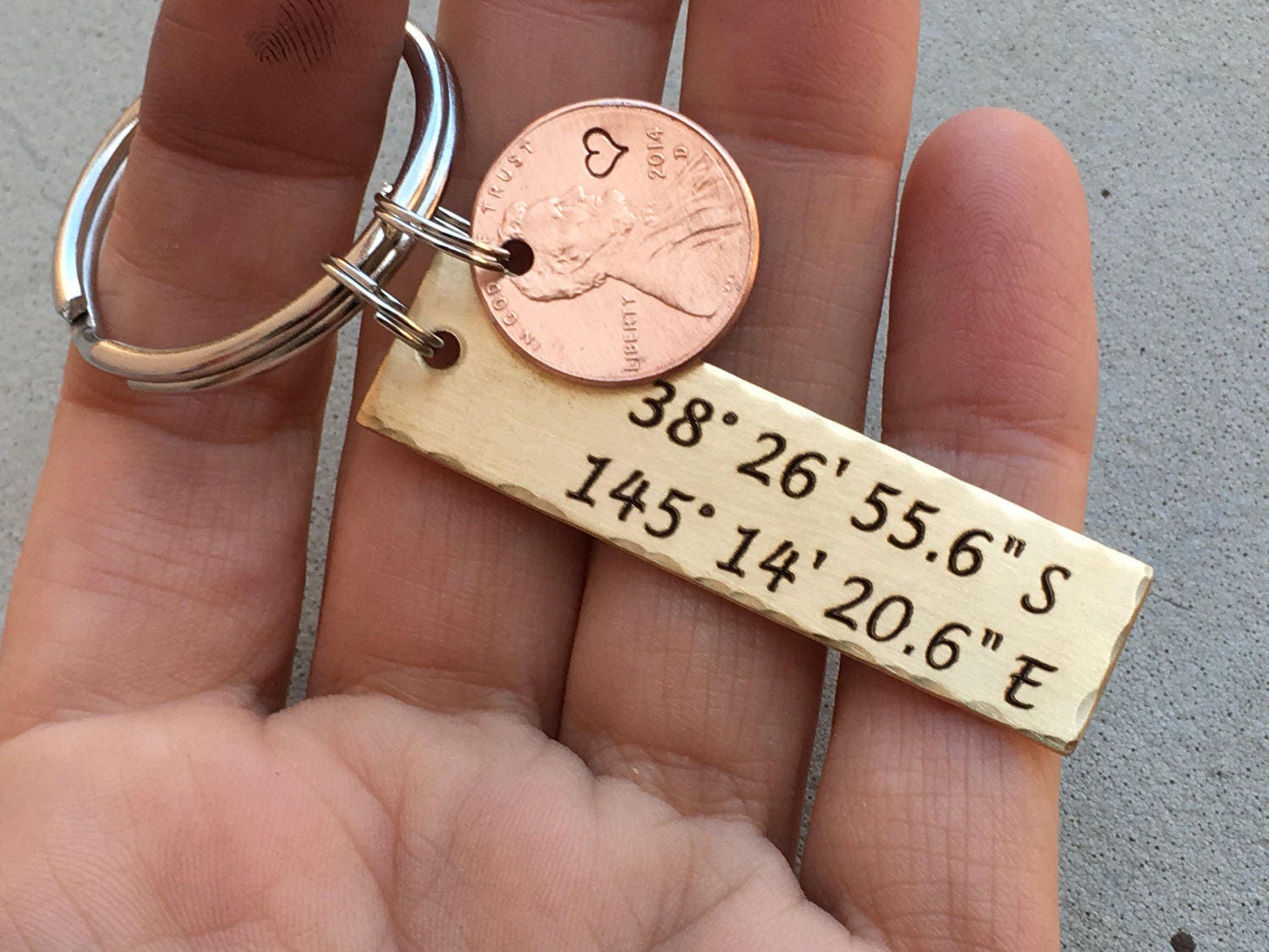 Sale Price Boyfriend Gift - Coordinate Keychain with Lucky Penny - Anniversary Gift, Coordinate Keychain, personalized penny, Lucky Us Keych