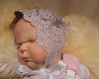 Reborn/Newborn Baby bonnet in grey lace for reborn dolls clothes baby homecoming Valentines day Photo prop Silicone reborn baby doll