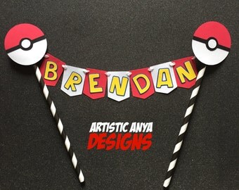 Pokemon Go Cake Bunting Topper Personalized - Pokemon Party - Pokeball Decorations - Team Mystic Valor Instinct