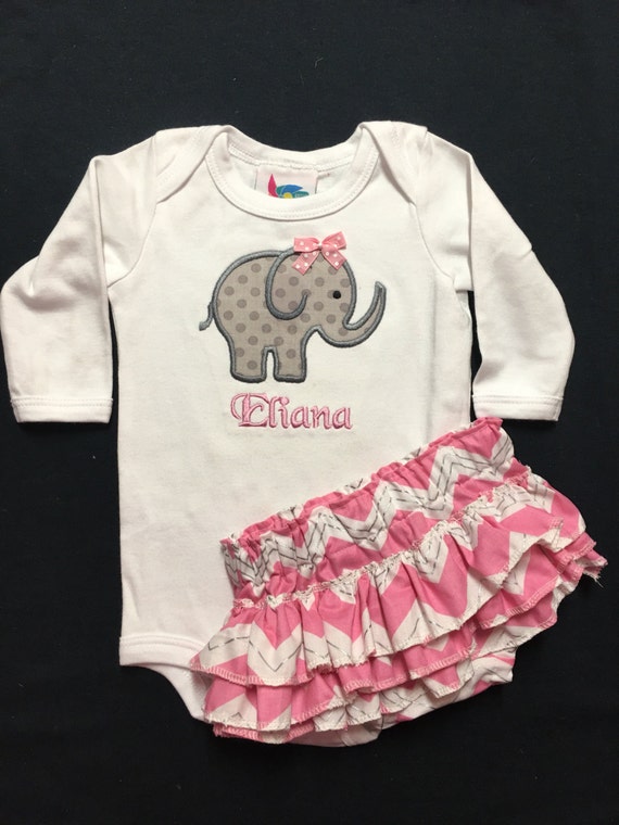 Baby Girl Clothes Elephant Applique bodysuit Elephant Bodysuit