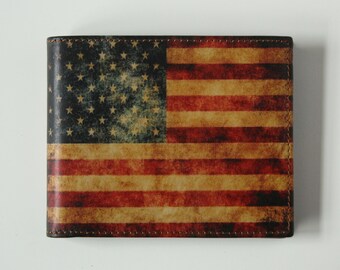 Men's Leather Wallet American Flag Wallet US Flag Wallet Red Wallet Leather Bill Fold Stars and Stripes Slim Credit Card holder Made in USA