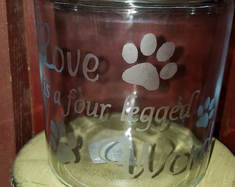 Personalized Dog Treat Jar, Glass Dog Treat Jar, Dog Accessories, Dog Feeding Accessories