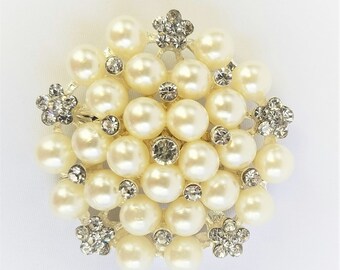 Pearl and rhinestone brooch - White pearl brooch - DIY bouquet brooch - DIY supply -