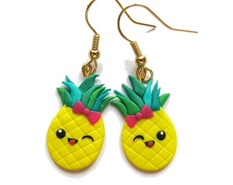 Fruit Earrings, Pineapple Earrings, Funny Polymer Clay Jewelry, Yellow Earrings, Miniature Food Earrings, Summer Earrings, Fruit Jewelry
