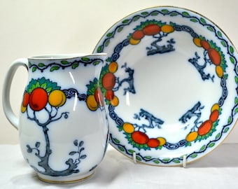 Losol Ware Water Jug Pitcher and Bowl by Keeling, Burslem England - Chandos Fruit Tree Pattern - Vintage China Ceramics and Pottery