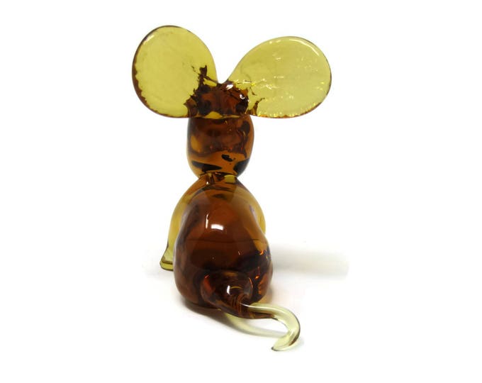 Vintage Amber Art Glass Mouse - Blown Glass Mouse - Art Glass Mouse Brown Orange Figurine - Animal Sculpture Miniature Mouse Figurine Mom