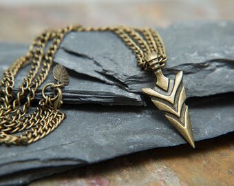 Mens Tribal Arrow head pendant on double curb bronze chain. Navajo necklace. Gifts for him. Native american necklace by Molax Chopa Tribe