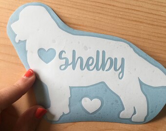 Personalized Bernese Mountain Dog, decal, dog car decal, heart with name, various sizes, dog name decal, lap top decal