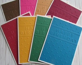 8 Embossed Birthday cards--multi colored gender neutral Birthday cards,assorted Happy Birthday cards,greeting cards,handmade/homemade cards