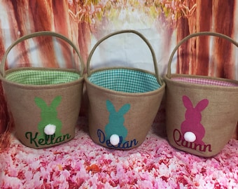 Burlap Easter Basket. Personalized Easter Egg Hunt Pale. Easter Baskets Professional Vinyl Pressing.