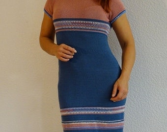 knitted dress, crochet dress, elegant dress, fitting dress, summer dress, knitdress, knitwear dress, blue, dusty rose, ready to ship
