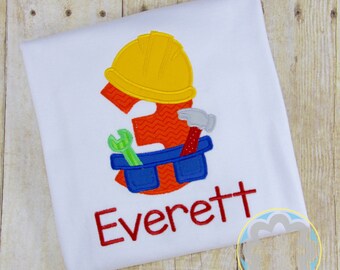 Construction, Builder, Tools Themed Monogrammed, Personalized Birthday Party Shirt