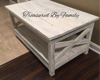 Distressed White Primtive Coffee table