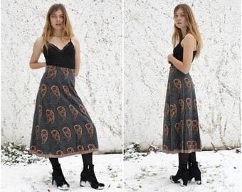 70s Brown Indian Cotton High WaistedMaxi Skirt Womens 1970s Ethnic Paisley