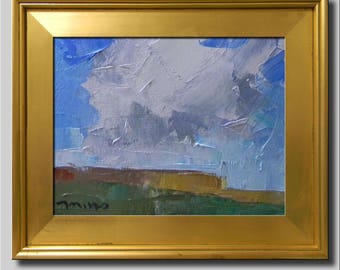 Plein Air Landscape Painting, Impressionist Oil Painting, Fields, Hills, Sky Painting, Blue Cloud Painting, Abstract Painting