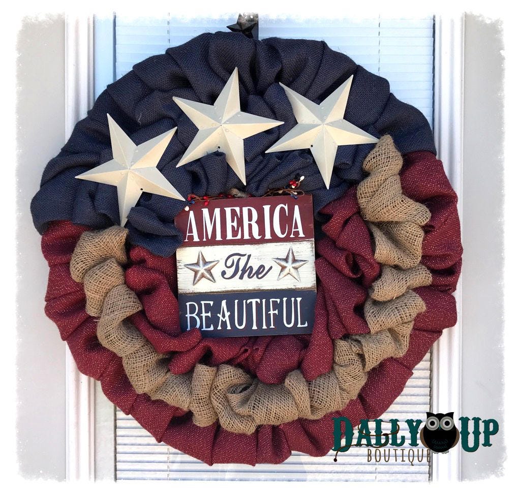 4th of July Burlap Wreath -  Natural,  Maroon,  and  Blue Burlap Wreath, sparkle Wreath, Patriotic,  Flag Wreath , Independence Day