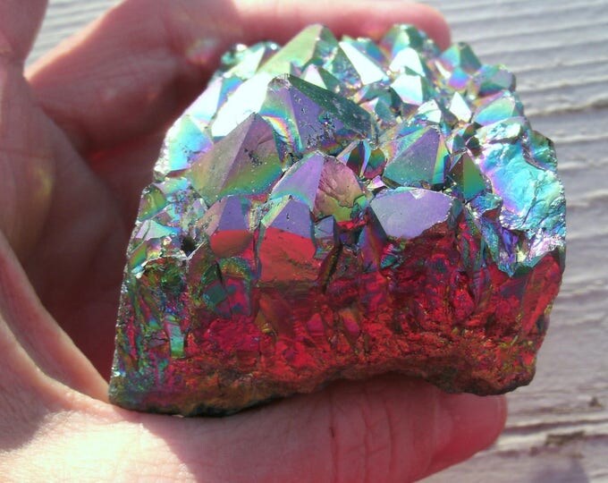 Rainbow Aura Quartz Cluster, 1/2 lb, Mystic Quartz, Titanium Quartz Cluster, crystal cluster, display, metaphysical, crystal healing, rocks