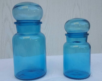 Vintage Teal glass canisters, apothecary jars
