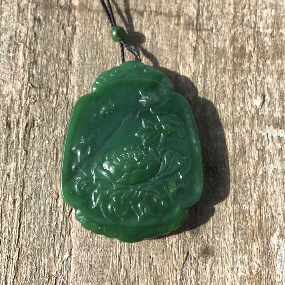 Canadian Nephrite Jade Lotus Flower Pendant