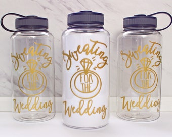 Sweating for the Wedding – Water Tracker Bottle - Unique Hand Drawn Design- Water Intake bottle – BPA free – 34 oz Pretty timeline bottle