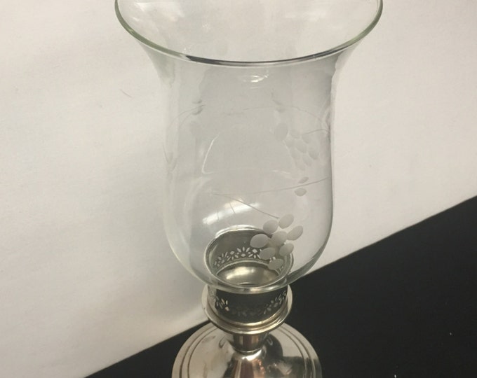 Storewide 25% Off SALE Vintage Newport Sterling Silver Hurricane Candle Lamp Featuring Etched Glass Finish