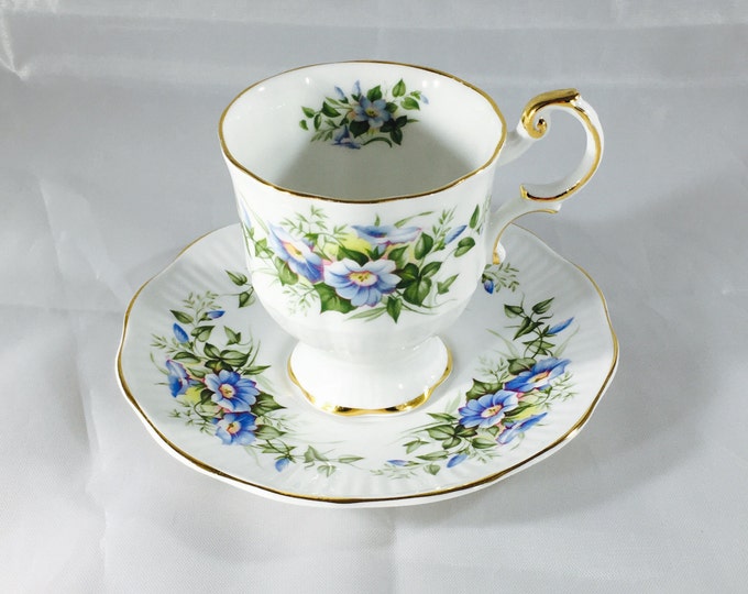 Storewide 25% Off SALE Vintage Rosina Fine England Bone China Wild Flower Pattern Teacup & Saucer Set Featuring Blue Flower Design With Gold