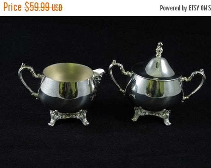 Storewide 25% Off SALE Vintage Oneida Footed Silver Plated Cream & Sugar Bowl Featuring Lovely Victorian Style Scrolling Design Trim
