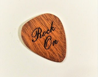 Inspirational Music Guitar Pick, Personalized Custom Engraved Rock On Plectrum, Wood Laser Burned Guitar Pick, Rock On Guitar Pick