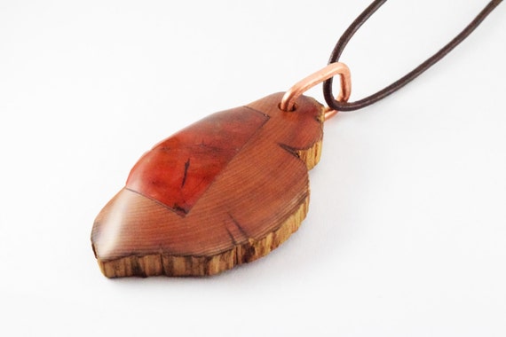 Jasper et If bois collier, pendentif, tout à la main et unique en son genre unisexe de bois bijoux, collier en bois