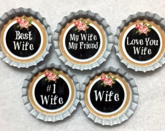 Set Of 5 Wife Inspired Bottle Cap Magnets
