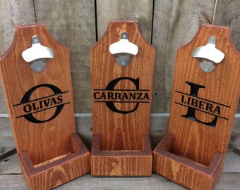 Personalized Wall Mounted logo Wood Beer Bottle Cap Opener custom logo design cap catcher