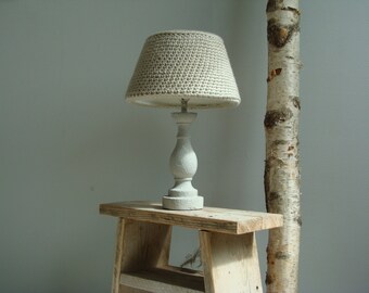 Table lamp concrete/crochet wool hood.