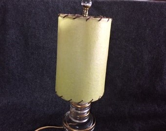 Vintage mid-century table lamp glass base fiberglass shade