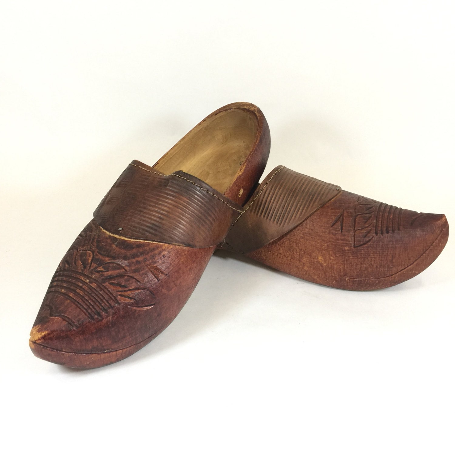 Vintage Wooden Shoes Carved Wood Shoes Old Dutch Sabots