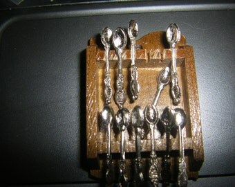 Spoon Collection and Wood Display case 1/12 scale Dollhouse Miniature